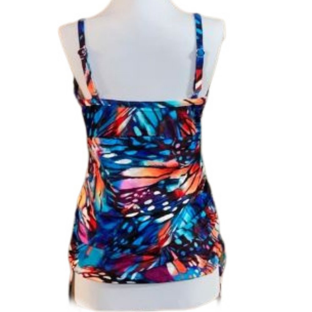 Miraclesuit Blue Multi-Color Ruched Tankini Top 18W - Picture 2 of 5